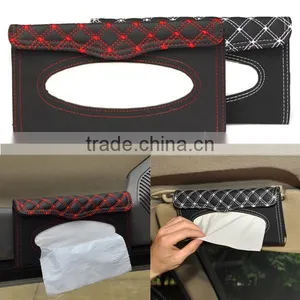 Car Sun Visor Tissue Paper Box Case Auto Interior Decoration Accessories Holder Napkin Clip PU Leather thumbnail-1