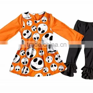 2017 Halloween Style Children Girls Outfits Long Sleeve Frock Clothing Manufacturer Cotton Knitted Kid Girl Clothing Sets thumbnail-1
