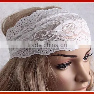 New Design Woman Wide Black Lace Headband/Hot Selling Bohemia Stretchy Lace Pattern Hollow Out Headband Wide Headband thumbnail-2