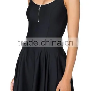 2017 Women's One Piece Black Skater Dress With Zipper thumbnail-2