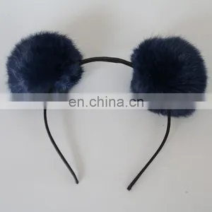 Popular Style Fur Bobble Accessory Girl Fur Hair Hoop With Rabbit Fur Ball thumbnail-3