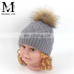Best-selling Unisex Wholesale Striped Real Fur Pompom Baby Beanie Hat thumbnail-4