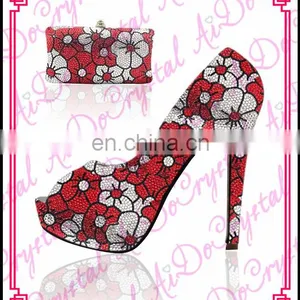 Aidocrystal Italian Shoes and Bag Set Custom Rhinestone Logo Design On High Heel Shoes thumbnail-1
