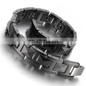 Black Mens Jewelry Ceramic Tungsten Hematite Bracelet Magnetic Benefits thumbnail-3