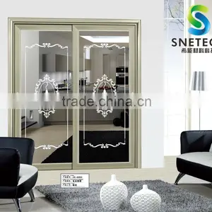 Light Green Wood Frames Tempered Glass for Partition Sliding Doors thumbnail-1