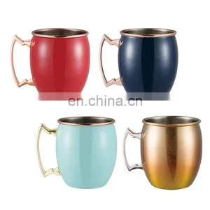 Vintage Copper Plated Double Wall Stainless Steel Moscow Mule Wine Beer Cup Cocktail Hammered Copper Mug With Handle thumbnail-3