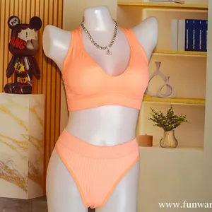 New Product Women's 2 Piece Seamless No Show Lingerie Set Racerback Bra and High Waisted Underwear thumbnail-1