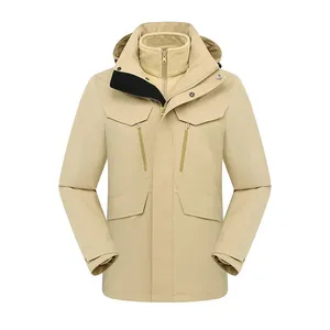 High End Detachable Two-piece Zipper Embroidered Logo Winter Workwear Windproof and Waterproof Three in One Outdoor Hiking Jacket thumbnail-1