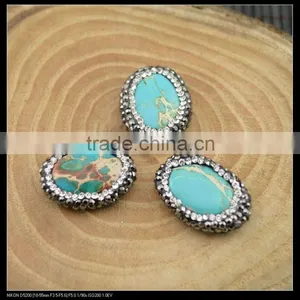 Wholesale LFD-0037B Druzy Blue Imperial Jasper Stone Pave Rhinestone Oval Shape Connector Beads Jewelry Finding thumbnail-3
