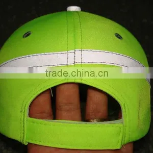 Custom 10x10 Cotton Plain Reflective Strip Fluorescent Yellow Baseball Cap thumbnail-3