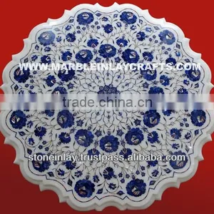 Round Marble Inlay Coffee Table Top thumbnail-1