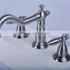 3 Pcs Long Neck Nickel Bathroom Faucet QH011-22 thumbnail-1