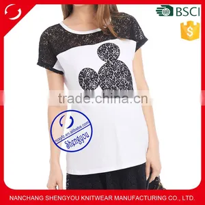 Custom 100% Cotton Jersey Printed Short Sleeve Maternity Lace t Shirt thumbnail-1