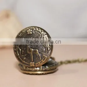 Deer Watch Necklace Old Simple Round Antique Bronze Round Pocket Watch Necklace Pendant Deer Watch Necklace thumbnail-4