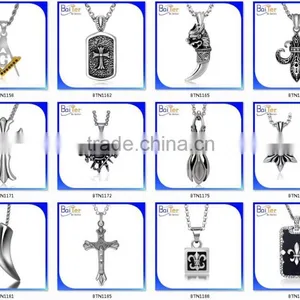 Vintage Mens Gothic Titanium Stainless Steel Cross Pendant Necklace Christian Jewelry Mens Skull Pendant Necklace thumbnail-2