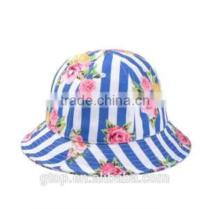 Fashion Bucket Hat Boonie Outdoor Cap Floral Print Striped thumbnail-2