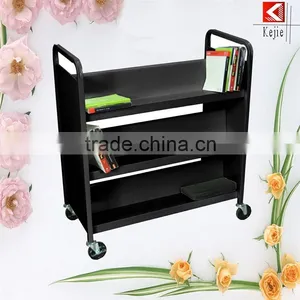New Design Wheeled 3 Tier Metal Hand Trolley Rolling Book Cart With Great Price thumbnail-3