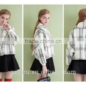 Latest Korean Fahsion Ladies Woolen New Checks Short Coat Winter Overcoat Jacket With Lapel Sweet Girls Teenagers Clothes thumbnail-3