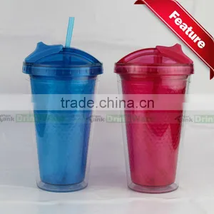 Plastic Double Tumbler With Straw thumbnail-1