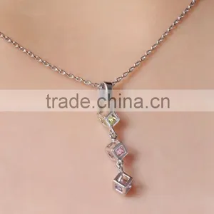 Website China 925 Sterling Silver Tricolor CZ Cube Pendant Necklace thumbnail-5