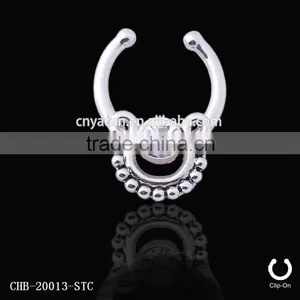 Single Gem Bull Nose Ring Style Indian Style Nose Rings thumbnail-1