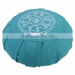 Zafu Meditation Cushion Circular Pillow Solid Color With Embroidery 100% Cotton Canvas thumbnail-3