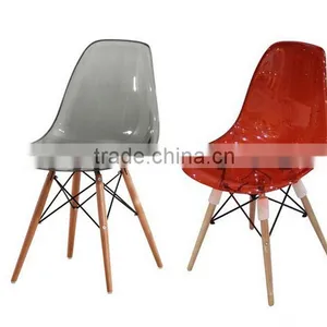 Wood Leg Acrylic Designer Dining Chair Replica thumbnail-1