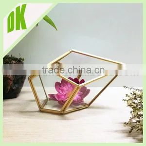 A~~ Air Plant Holder Sculpture Terrarium: Big Diamond Shape Geometric Hanger Planter>< Air Plant Glass Geometric Terrarium Gold thumbnail-2