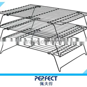 Non Stick 3 Tiers Iron Folding Oven Cooling Shelf Stackable Bread Display Rack thumbnail-2