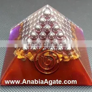 Red Colour Orgone Pyramid With Silver Pearl,s : Wholesale Orgone Pyramid thumbnail-1