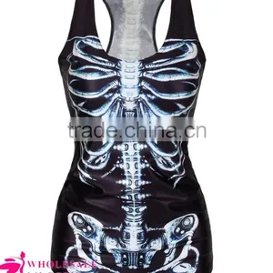 High Quality Milk Silk Underwaist Tank Top Women Bones/X Ray/Skeleton Black Summer Tank Top BX006 thumbnail-3