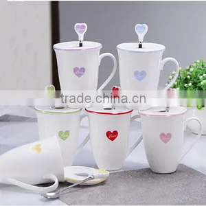 Ceramic Heart Shaped Tea Cup With Spoon & Lid,Love Shape Ceramic Coffee Mug With Lid and Spoon Household thumbnail-1