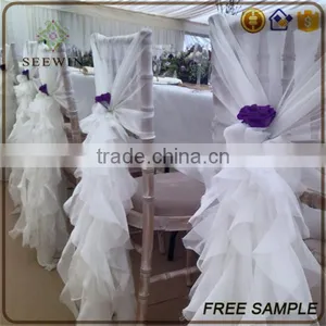 Wedding Decoration Pure White Chiffon Chaivari Curly Willow Ruffle Chair Sash thumbnail-2