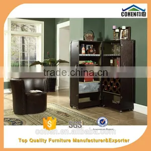 2016 Factory Direct Sale Home Furniture Europe Design Retro Vintage Style Living Room Wine Cabinet Covered by Top Grain Leather thumbnail-1
