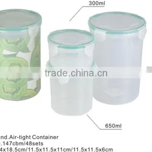 Set of 3 Round Air-tight Container Food Storage Plastic Box thumbnail-1