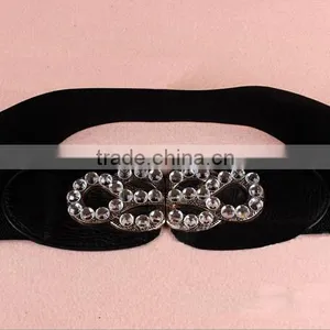 Fashion Rhinestone Paved S Flower Pattern Alloy Buckle Elastic Sex Women Lady Waist Belt thumbnail-3