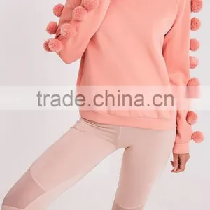 Women Pink Cute Fashion Sweater Long Sleeve Pullover Sweatshirt Plush Ball thumbnail-1