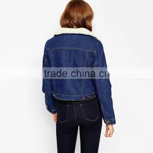 Thick Crop Top Warm Denim Jacket Woven Wool Fabric for Winter Overcoat thumbnail-2