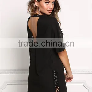 MGOO 2017 New Stylist Black Oversized Fashion Tunic Tops Flare Half Sleeves 220g Heavy Chocker Shirts thumbnail-3