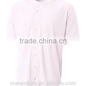 Mens Short Sleeve Full Button Baseball Top Blank Mesh Baseball Jerseys Grey/Black Plain Polyester Dry Fit Baseball Jersey thumbnail-4