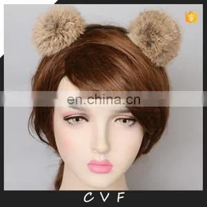 High Quality Fur Accessory Hand Made Real Fur Pompom Hair Bands for Girl thumbnail-1