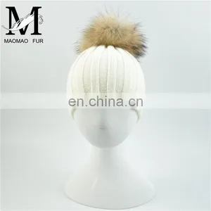 Wholesale New Fashion Hat With Raccoon Fur Ball Hand Knitted Baby Hat thumbnail-2