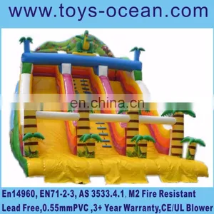 3 Lanes Cheap Giant Inflatable Dinosaur Jungle Slide for Sale thumbnail-1