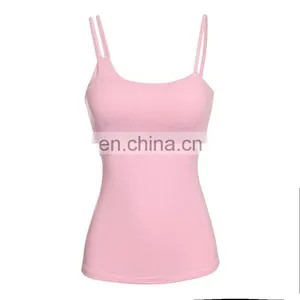 Solid Pink Yoga Padding Camisole Custom Womens Workout Tank Top thumbnail-1