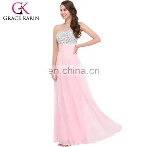2015 Grace Karin Stocks Sleeveless Beads Sexy Backless Chiffon Prom Dress Pink CL3424-2# thumbnail-1
