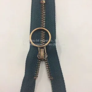 #3 #4 #5 #8 Metal Brass Zipper With Antique Brass Teeth, Circle Puller Close End thumbnail-1