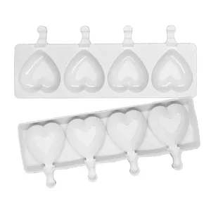 4 Cavity Ice Cream Mold Heart Shape Silicone Popsicle Form Maker Ice Lolly Moulds Ice Cube Tray For Party Bar Decoration thumbnail-2