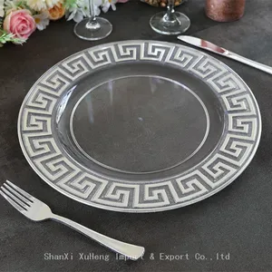 Reusable 13 Inch Gold or Silver Transparent Plate Party Decoration Plastic Charger Plates thumbnail-1