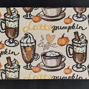 Coffee Printed Placemats Set of 6 Pvc Print Coffee Placemats Non-Slip Wipeable Table Mats for Coffee House thumbnail-5