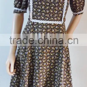 Summer French Petite Midi 70s Brown Vintage Women Casual One Piece Dress in Floral Print thumbnail-2